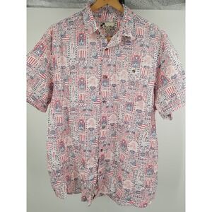 Oliver & Burke Men's 2XL XXL American Flag Floral BBQ Short‎ Sleeve Shirt